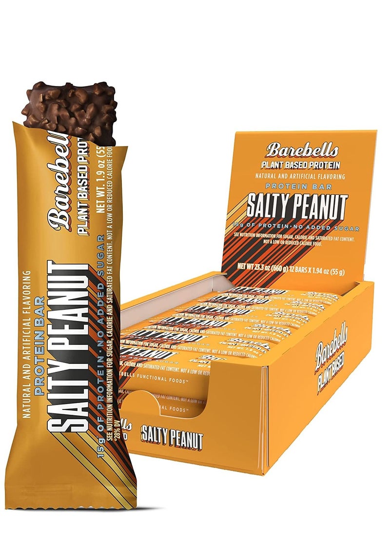 Barebells Vegan Salty Peanut High Protein and Low Carb Bar, 12 x 55g (1,94 oz) No Sugar Snack Protein Bar with 15g protein