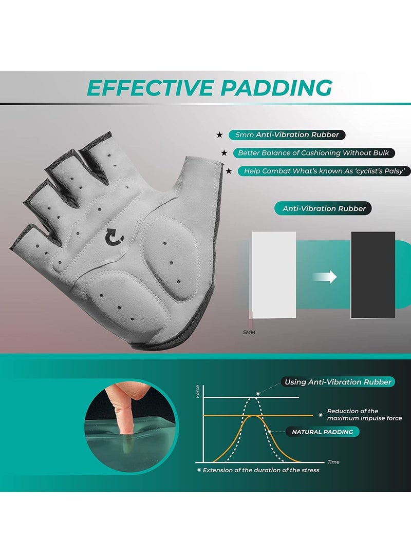 Cycling Gloves Bicycle Mountain Bike for Men Women Anti Slip Shock Absorbing Padded Breathable Half Finger Short Sports Accessories, XL