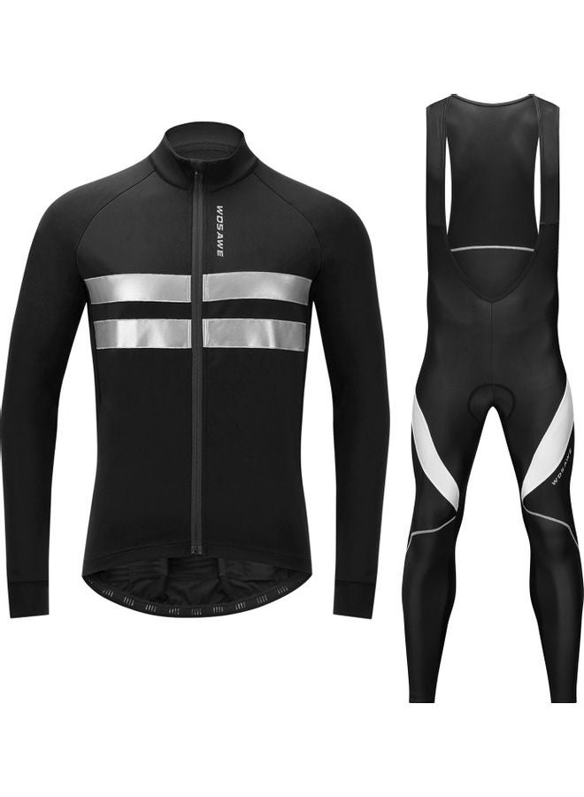 Men Cycling Jersey Set Bike Clothing Long Sleeve Thermal Fleece Winter Jacket and 3D Padded Bib Pants Tights M 35x5x25cm