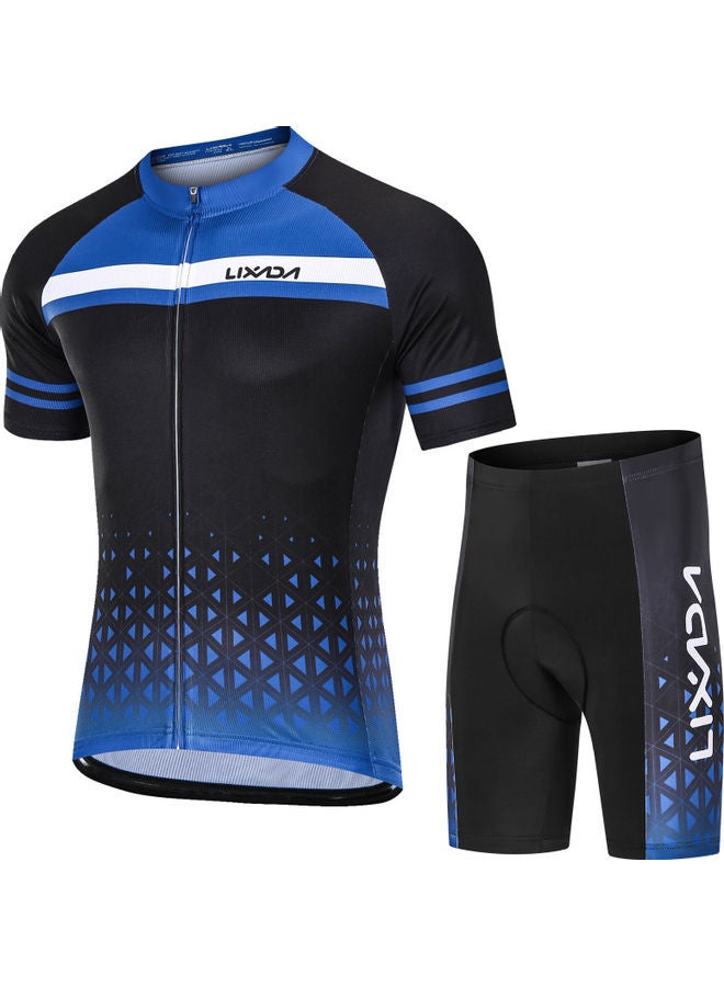 Lixada Men Jersey Breathable Quick-Dry Sleeve and Padded Shorts MTB Cycling Outfit Set Blue XL