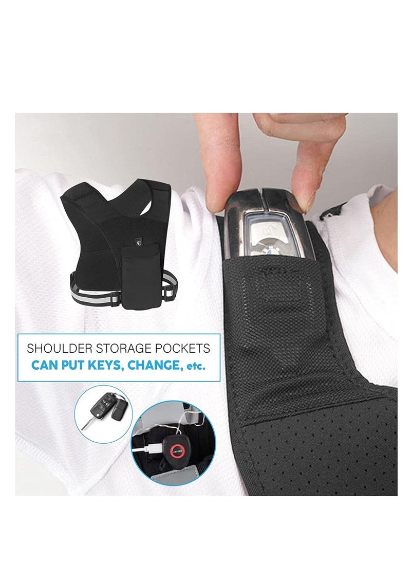 Running Vest Phone Holder, Adjustable Waistband Reflective Training Workout Gear with Pocket, Hands Free Breathable Sports Vest for Phone Holder for Cycling Walking