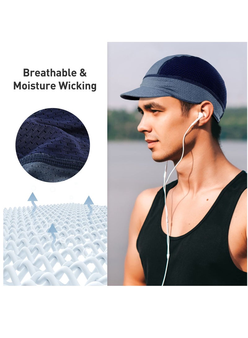 Cycling Cap, Cap Under Helmet, with Visor Summer Sun Hat, Helmet Liner for Men and Women - Moisture Wicking