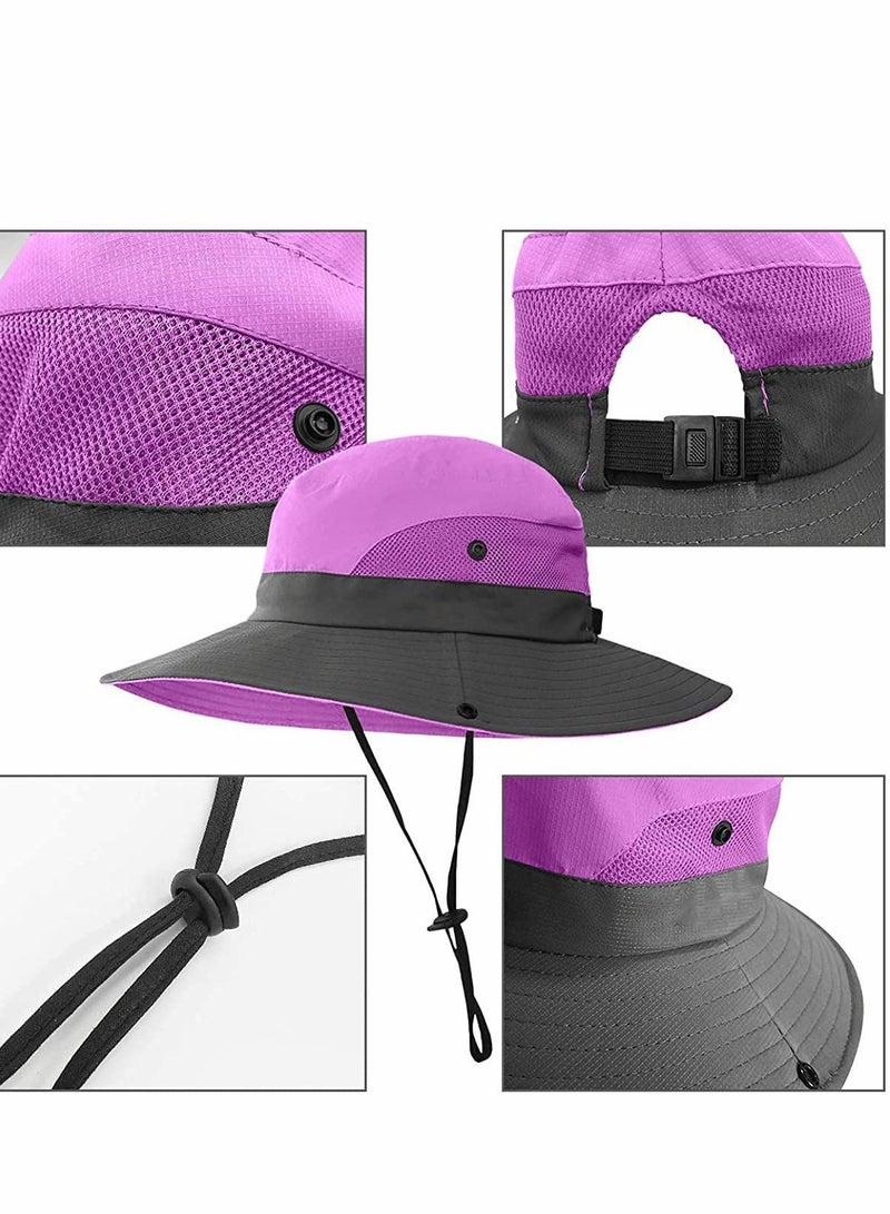 Women's Outdoor Ponytail Wide Brim Sun Hat Foldable  Mesh  UV Protection Beach Suitable For Fishing And Hiking (3 PCS)