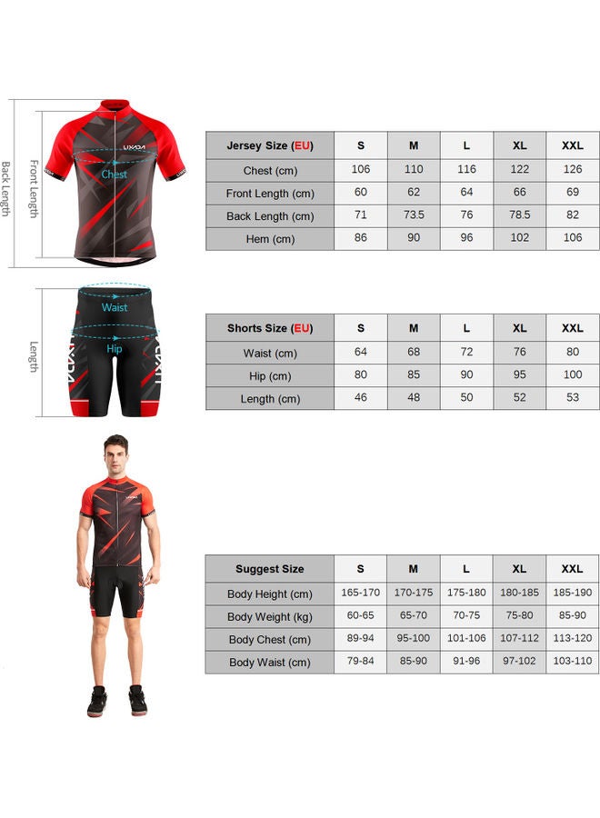 2-Piece Breathable Cycling Shirt With Padded Shorts Set M