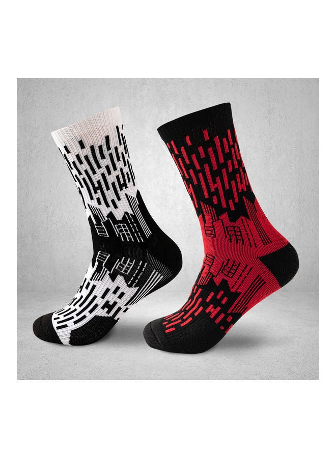 Men Athletic Socks Anti-slip Absorption Moisture-wicking Striped Wearable Cushion Socks Soccer Running Sports Stockings Two Pairs 15*8*10cm