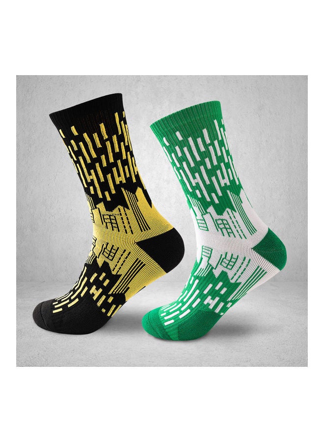 Men Athletic Socks Anti-slip Absorption Moisture-wicking Striped Wearable Cushion Socks Soccer Running Sports Stockings Two Pairs 15*8*10cm