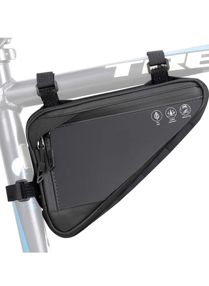 Bike Triangle Frame Bag Waterproof Reflective Bicycle Front Handlebar Bag Strap-On Saddle Cycling Pouch Storage Tube Bag for Phone Case Repair Tool Mini Pump Outdoor Riding MTB Road Bike