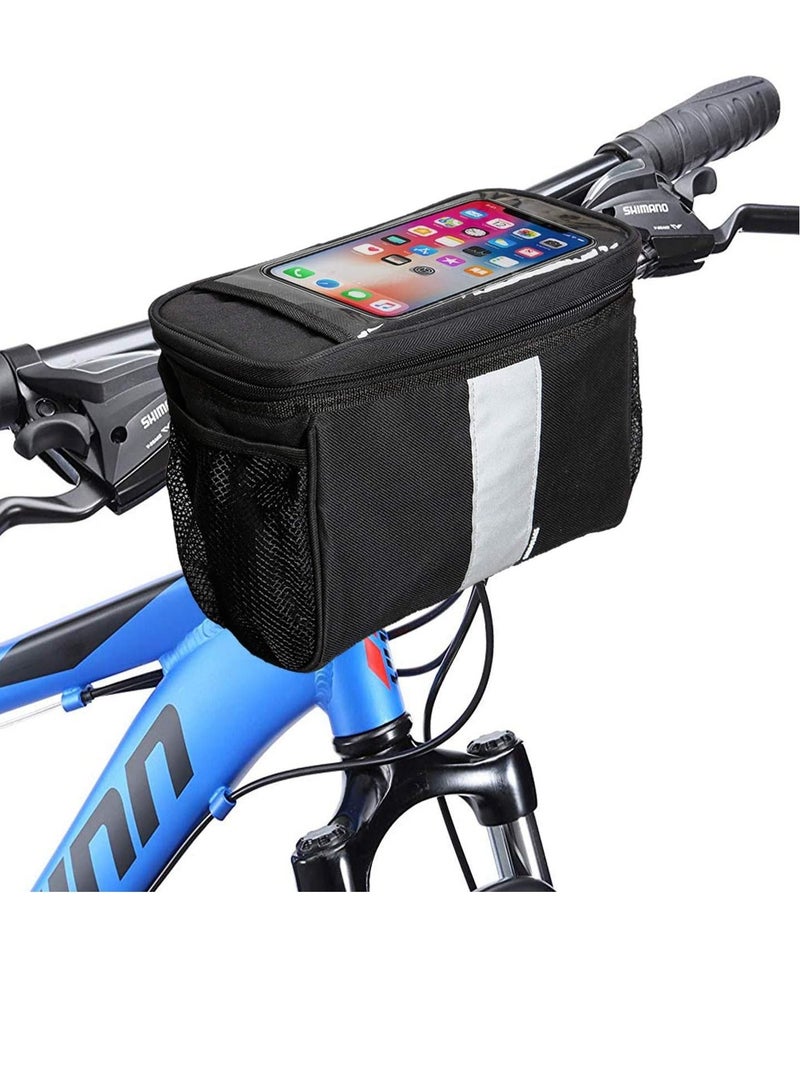 Bicycle Handlebar Bag, Heat Insulation and Thermal Insulation Bicycle Insulation Bag with Reflective Strip Outdoor Activity Bag Can Touch The Transparent Phone Bag  (Black)