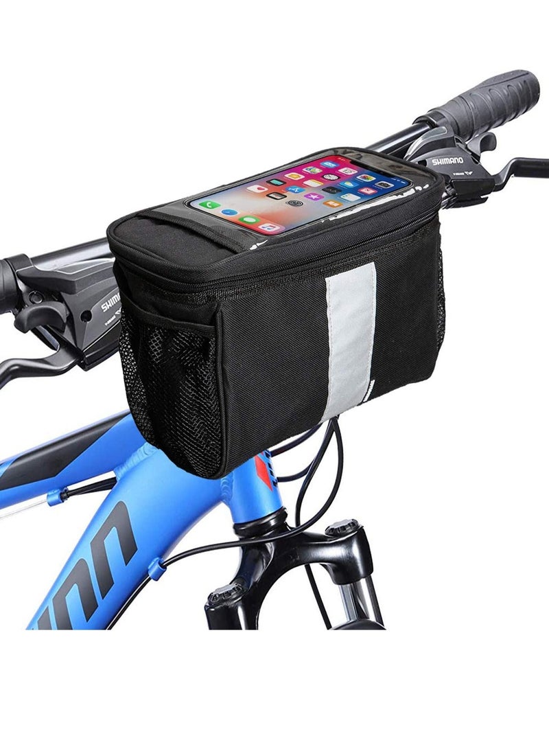 Bicycle Handlebar Bag, Heat Insulation and Thermal Insulation Bicycle Insulation Bag with Reflective Strip Outdoor Activity Bag Can Touch The Transparent Phone Bag(Black)