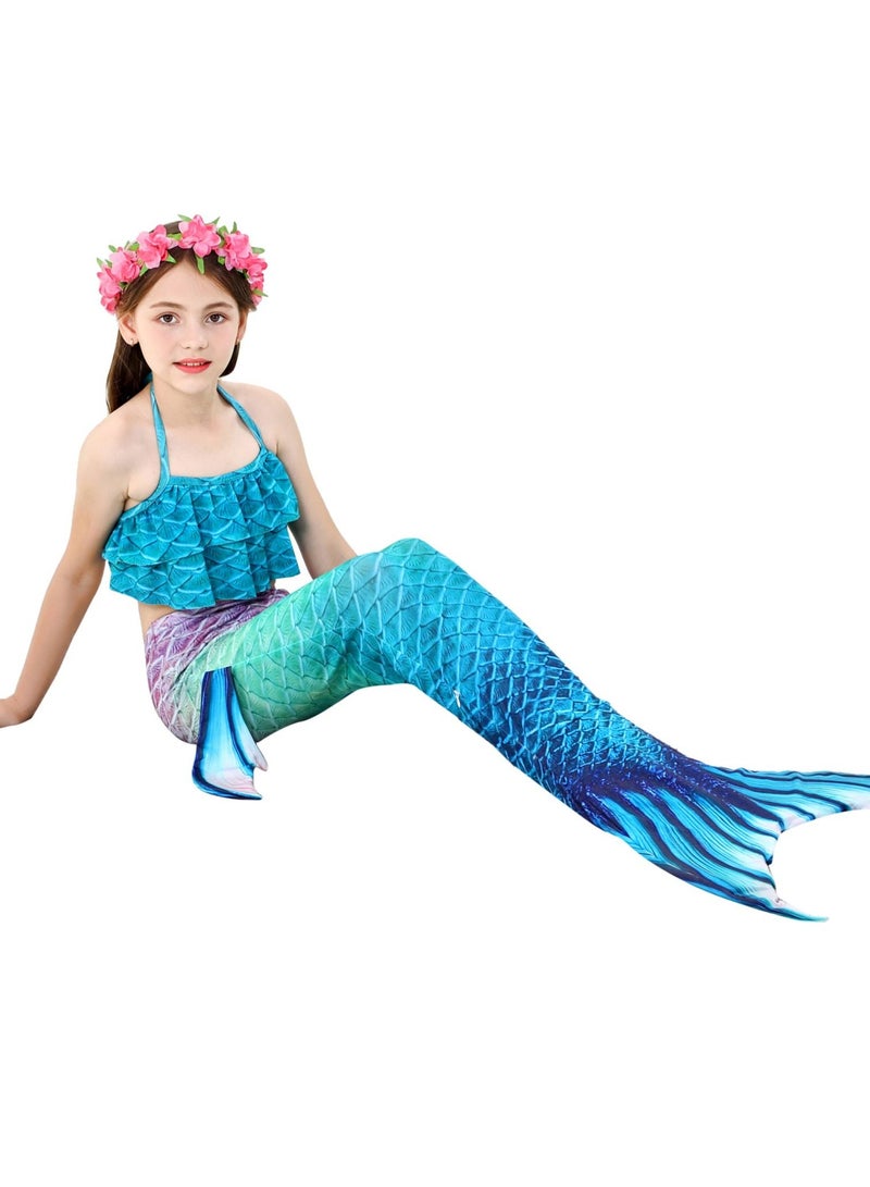 Mermaid Tail Girl's Swimsuit Set 3 Pcs for Girls Swimming Swimsuits Princess Bikini Set for Toddler Big Girls Birthday Gift, Without Fin(2-12 Years)