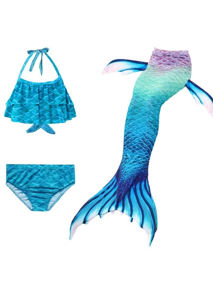Mermaid Tail Girl's Swimsuit Set 3 Pcs for Girls Swimming Swimsuits Princess Bikini Set for Toddler Big Girls Birthday Gift, Without Fin(2-12 Years)