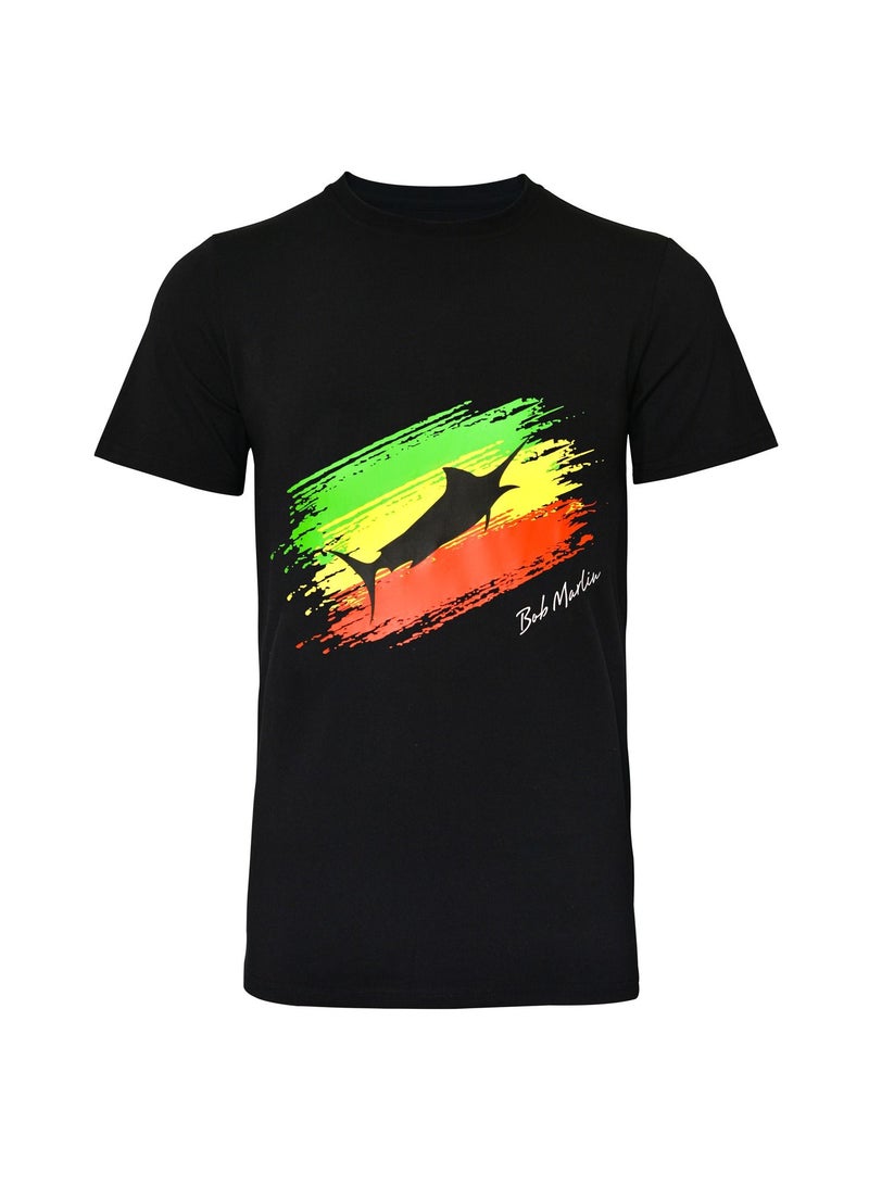 Bob Marlin Premium TShirt One Love for Fishing Rasta Flag Black