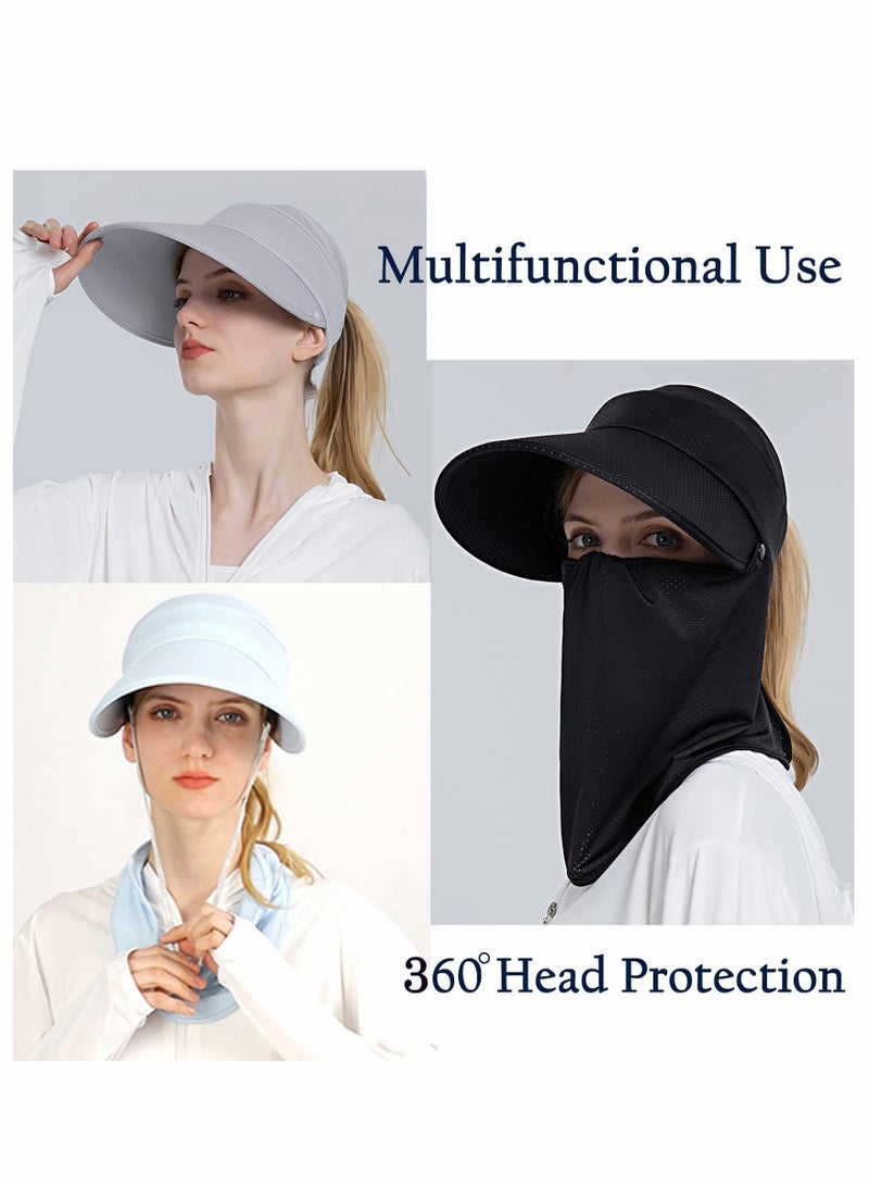 Fishing Hat, Sun Visors UV Protection Ice Cooling Hats Ponytail Hole with Detachable Neck Flap for Men Women