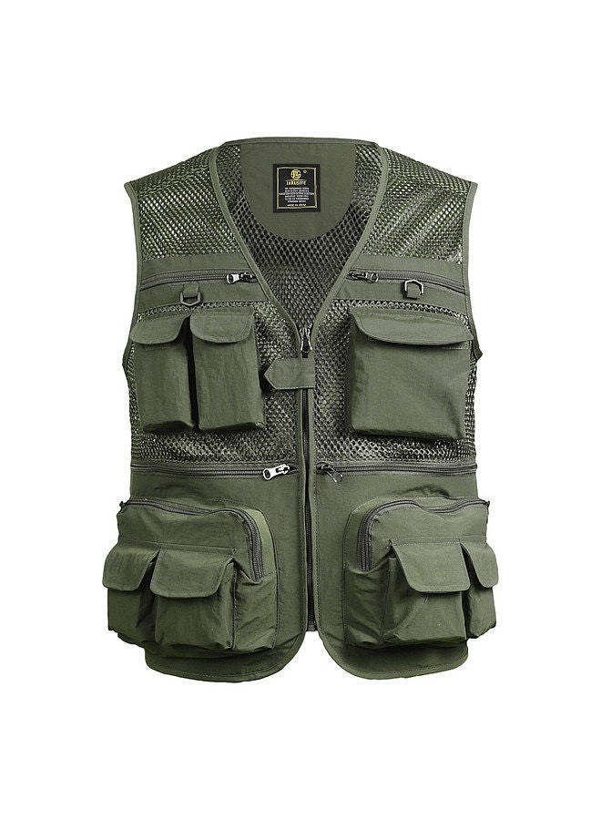 Fishing Vest Breathable Fishing Travel Mesh Vest with Zipper Pockets Summer Work Vest for Outdoor Activities Green Size 3XL