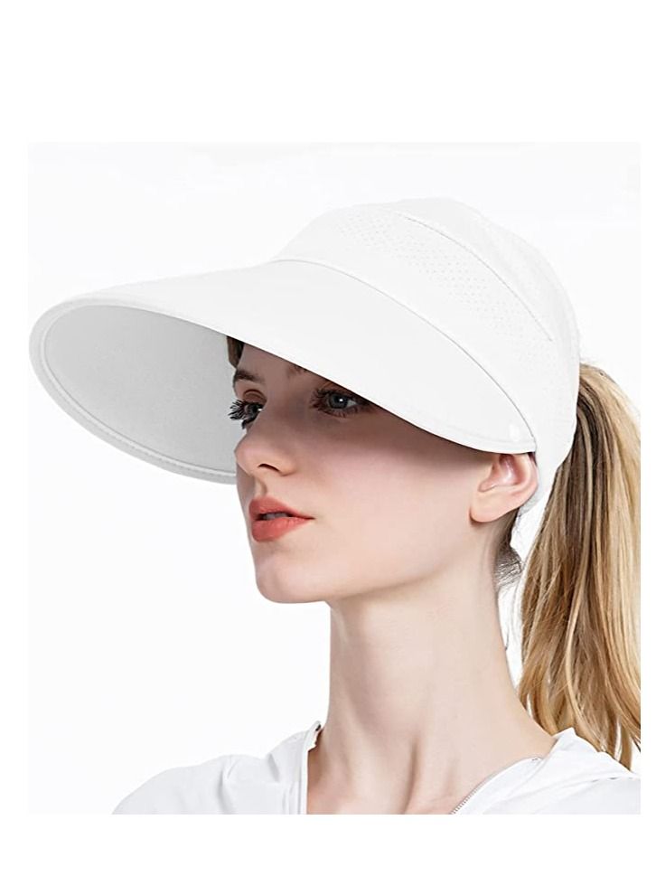 Fishing Hat, Sun Visors UV Protection Ice Cooling Hat Ponytail Hole with Detachable Neck Flap for Men Women, Hiking Gardening Beach Farmer (White)