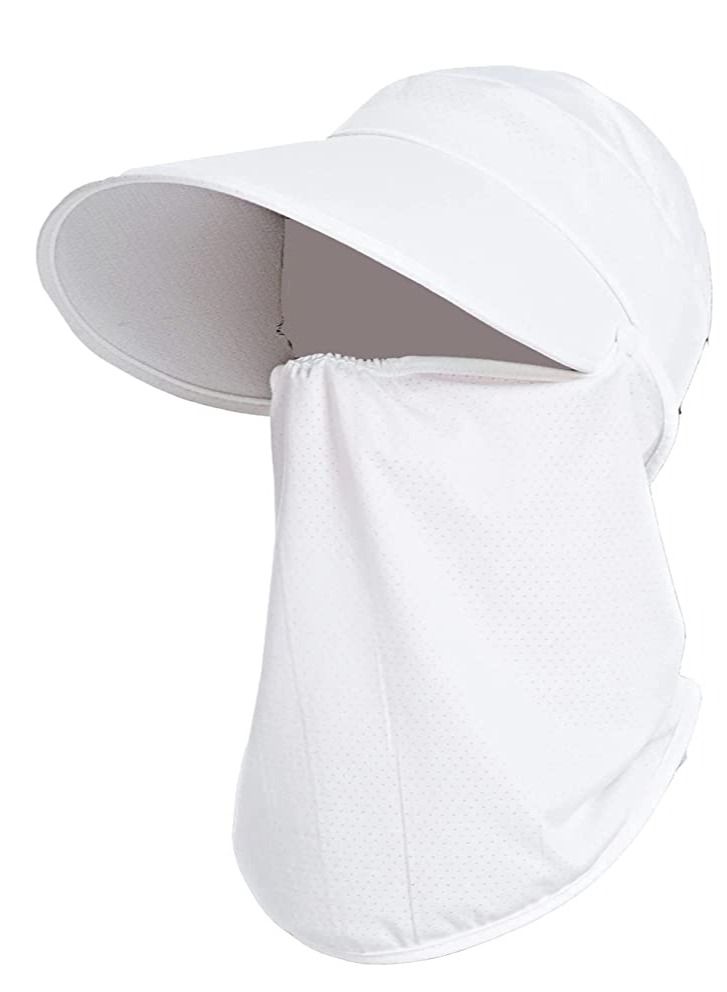 Fishing Hat, Sun Visors UV Protection Ice Cooling Hat Ponytail Hole with Detachable Neck Flap for Men Women, Hiking Gardening Beach Farmer (White)