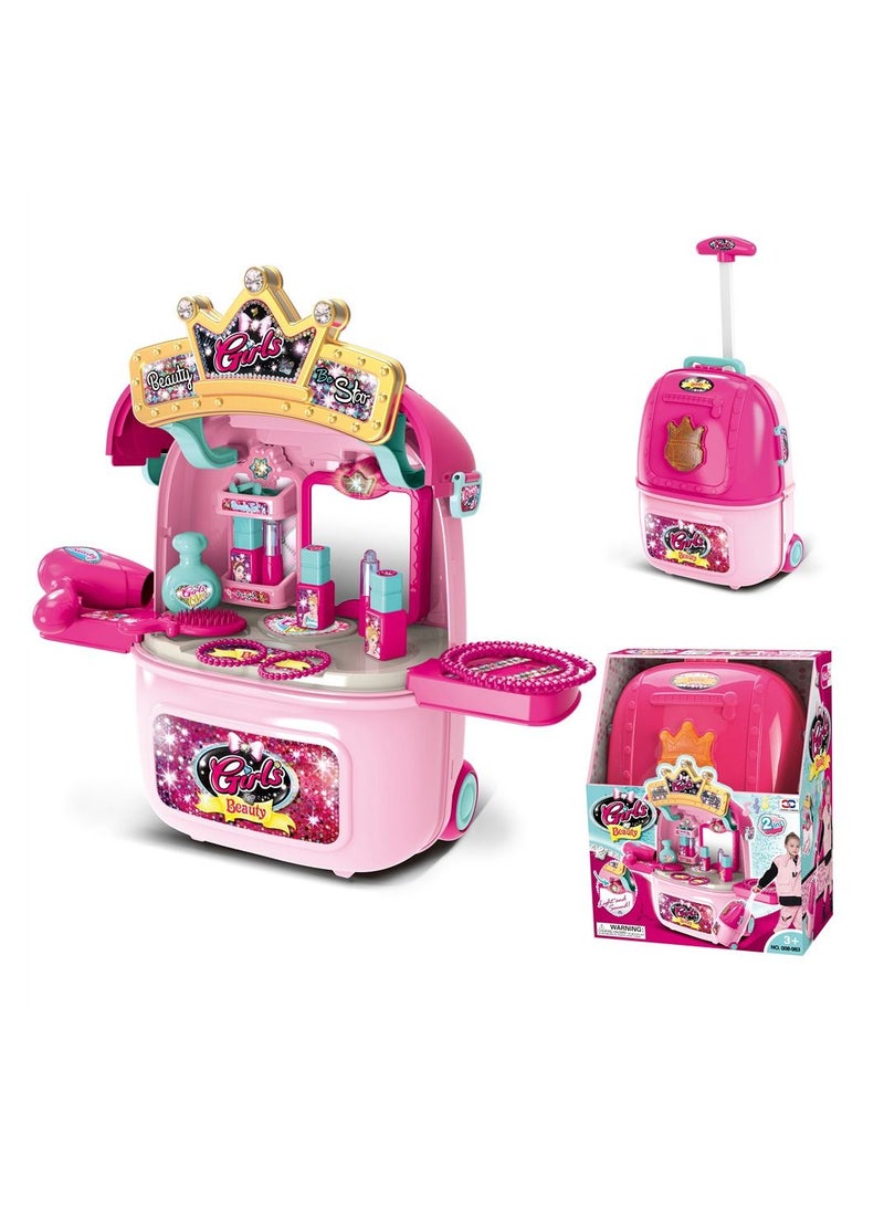 2 in 1 Makeup Toy Set  for Girls with Jewellery  for kids Girl Make Up Table and Suitcase Toy