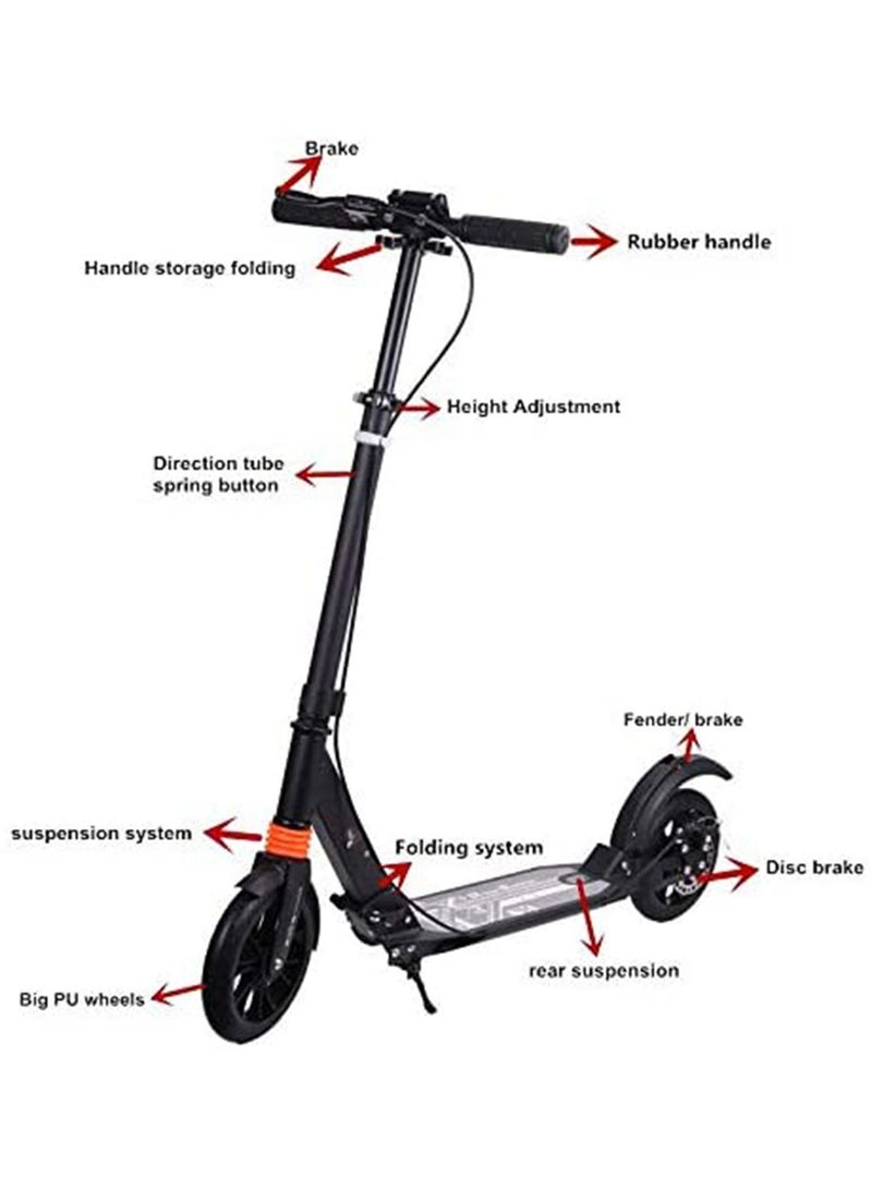 Folding Scooter With Big Wheel For Teenagers Age 12 Above (None Electric Black)
