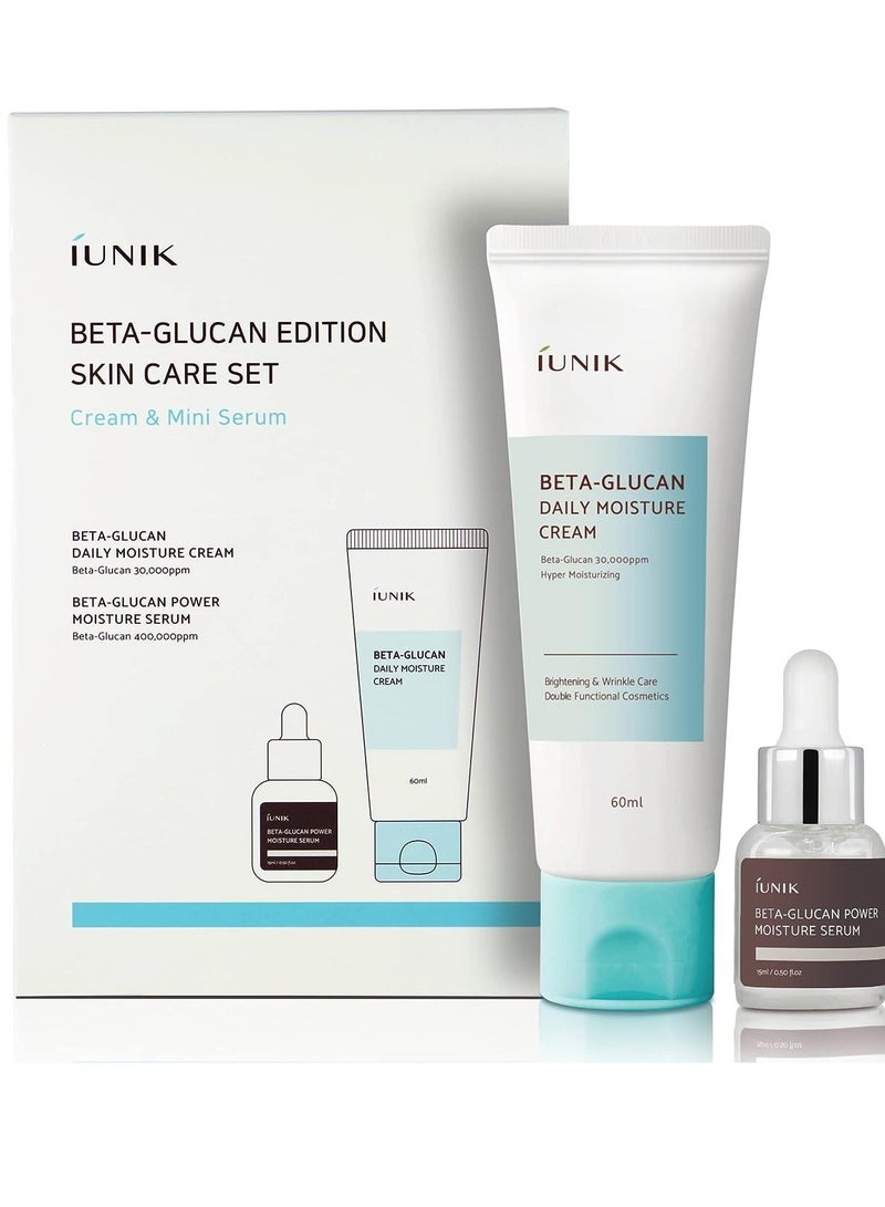 Beta-Glucan Edition Skincare Set (Cream 60ml /2.02 fl.oz. & Mini Serum 15ml/0.51 fl.oz.) - Featuring the Powerful Beta-Glucan to Moisturize, Revitalize, and Reinforce the Skin with EWG