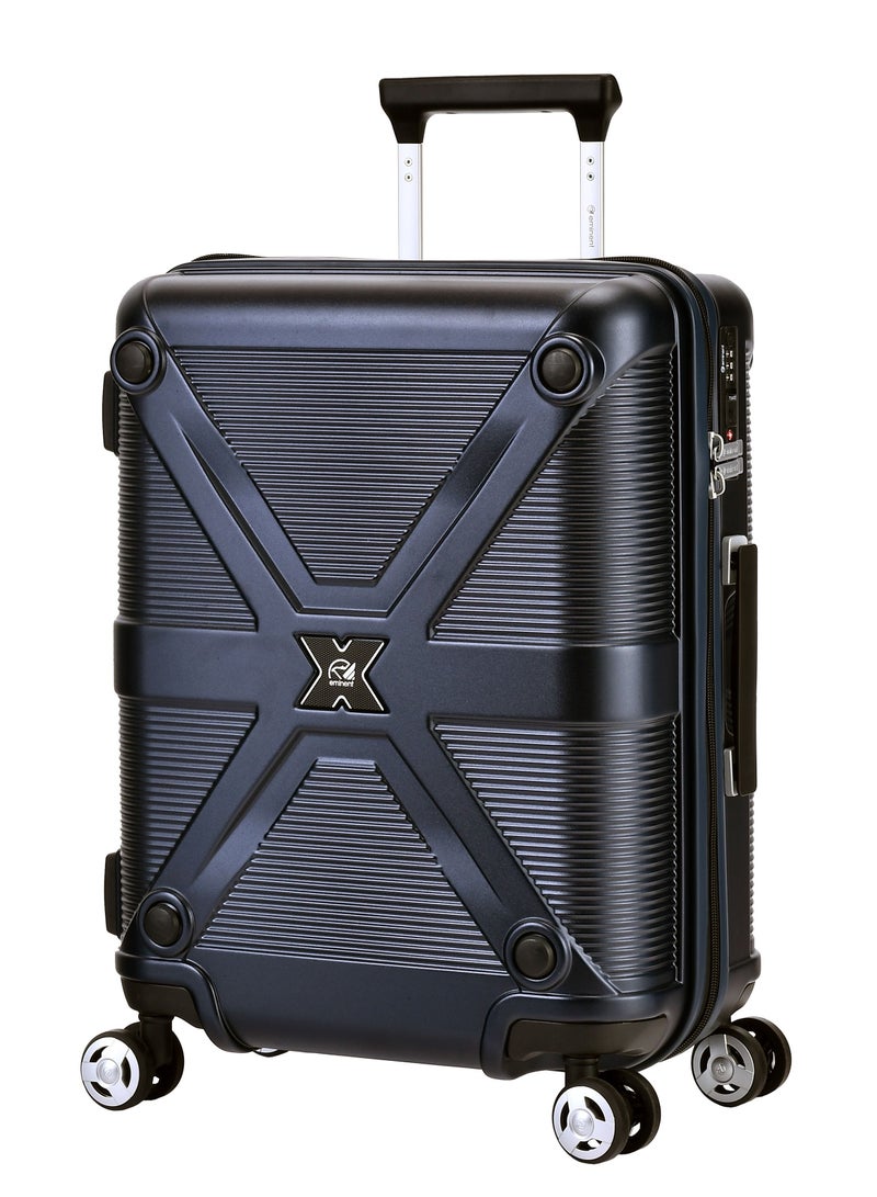 Hard Case Travel Bag Cabin Luggage Trolley Polycarbonate Lightweight Suitcase 4 Quiet Double Spinner Wheels With Tsa Lock KJ97 Night Blue