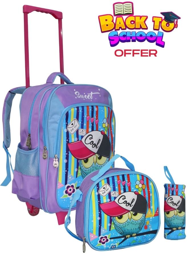 Kids School Trolley Backpack set of 3 With Pencil case and lunch bag for boys and girls