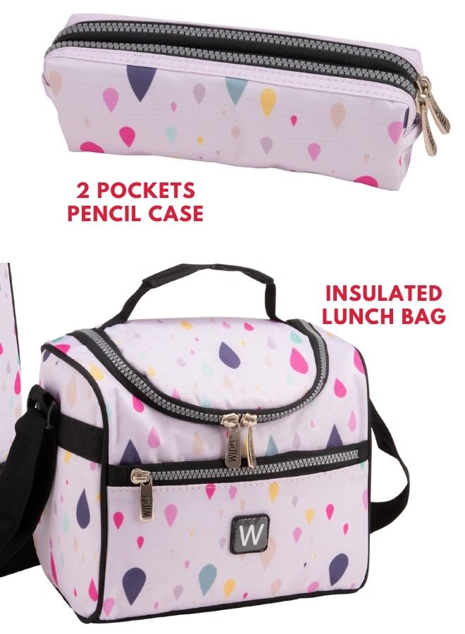 3 Piece Kids School Trolley Bag laptop compartment 4 Wheels With Lunch bag & Pencil Case