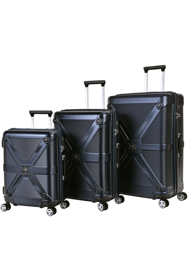 Hard Case Suitcase Trolley Luggage Set of 3 Polycarbonate Lightweight 4 Quiet Double Spinner Wheels Travel Bags With TSA Lock KJ97 Night Blue