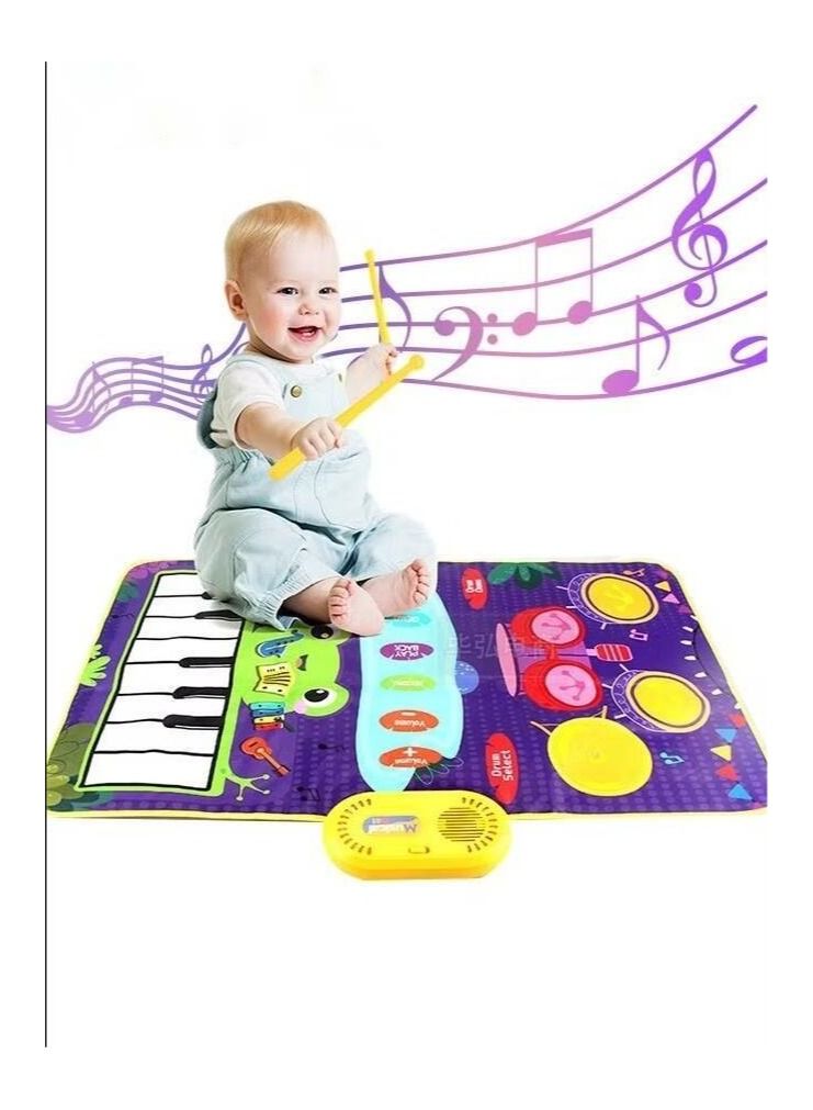 Jazz Drum Record Demo Musical Mat, Kids Piano Keyboard Play Mat with 7 Sounds, Children Electronic Music Blanket Touch Playmat Floor Piano Dance Mat Early Education Toys Gifts for Toddlers Baby