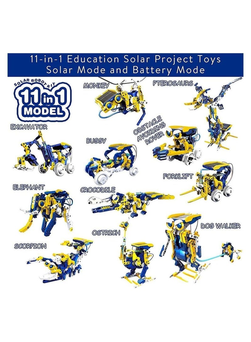 Robot Toy, STEM Solar Project Toys, 11-in-1 Kit, 231 Pieces and Cell Powered 2 in 1, Educational DIY Assembly Kit for Kids Aged 8+