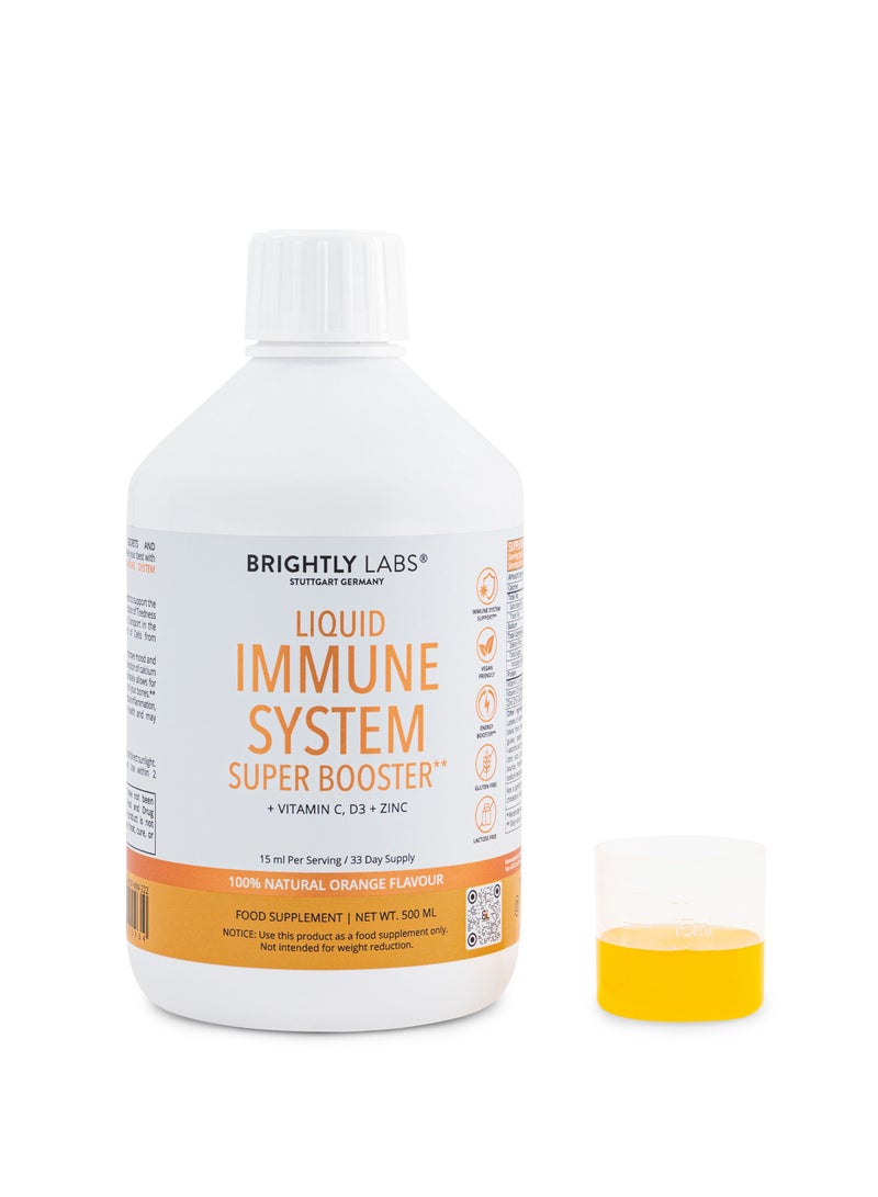 Boost Your Immune System Naturally with our Liquid Super Booster! Pure Orange Flavor, Gluten and Lactose-Free, in a Convenient 500ml Bottle.