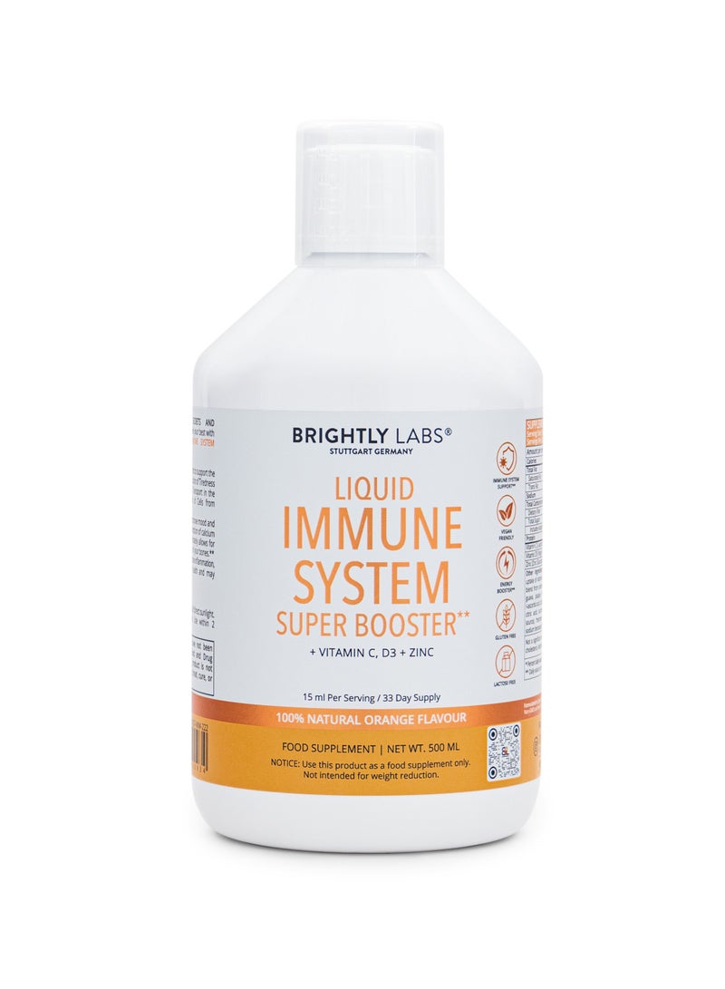 Boost Your Immune System Naturally with our Liquid Super Booster! Pure Orange Flavor, Gluten and Lactose-Free, in a Convenient 500ml Bottle.