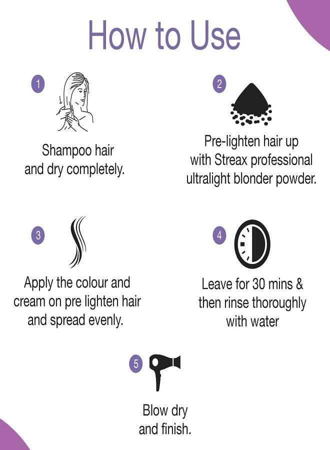 Streax Professional Hold & Play Funky Colour Crazy Violet 100gm.Semi permanent hair colour.Hair colour for women.Violet hair colour.Streax Professional hair colour.Ammonia & Peroxide free.