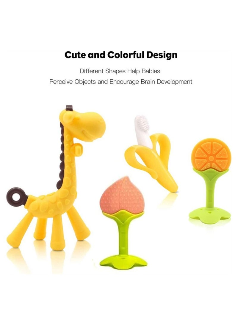 Teething Toys for Babies, DMG Baby Teether Chew Toys, With 2 Fruit Feeders and 4 Silicone Teethers, 3 Different Sized Sacs, BPA Free Natural Organic Freezer Teethers
