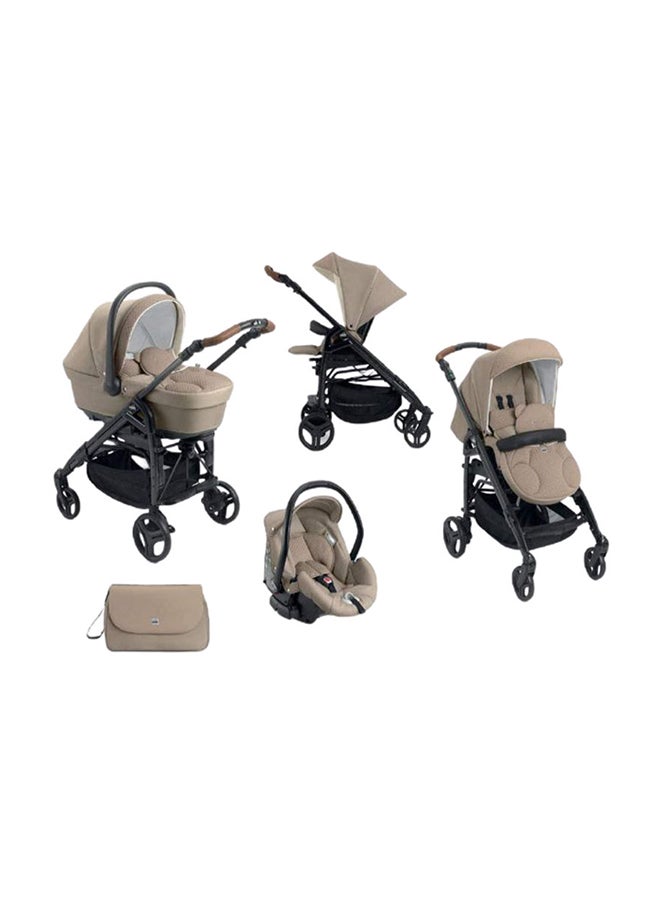 Baby Travel System, Comby Family Tris - T787 - From 0 To 4 Years Old, 22 Kg, Spacious And Deeper Carrycot, Rocking Function, Aluminium Frame, Portable And Compact Folding, Made In Italy