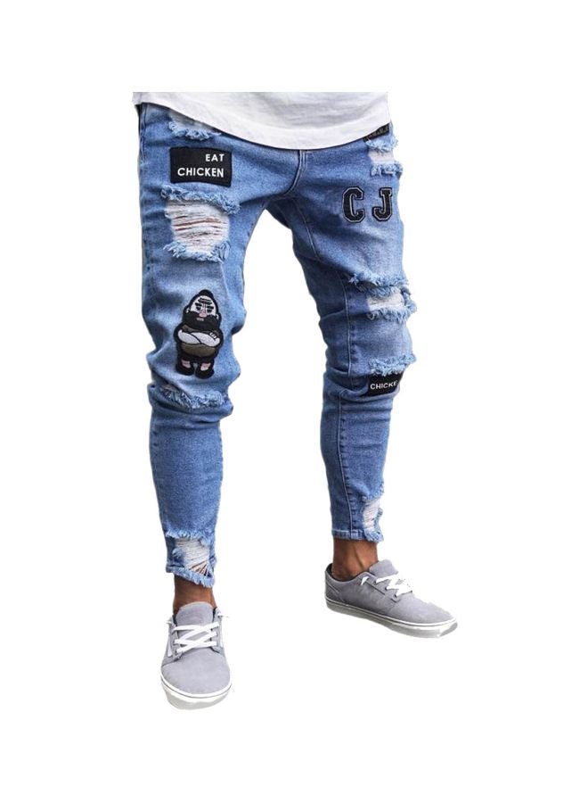 Mid-Rise Ripped Jeans Blue