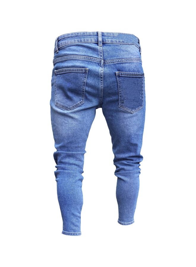 Mid-Rise Ripped Jeans Blue