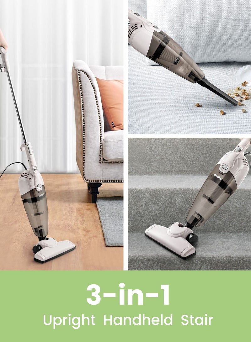 Handheld Vacuum Cleaner 2 in 1 Corded Stick Cleaner 5M Long Cord Lightweight Powerful 600W 16000Pa Suction 0.5L Large Capacity Central Filtration System for Car Home Kitchen Hair- White