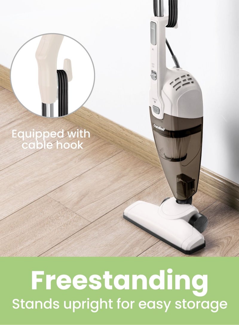 Handheld Vacuum Cleaner 2 in 1 Corded Stick Cleaner 5M Long Cord Lightweight Powerful 600W 16000Pa Suction 0.5L Large Capacity Central Filtration System for Car Home Kitchen Hair- White