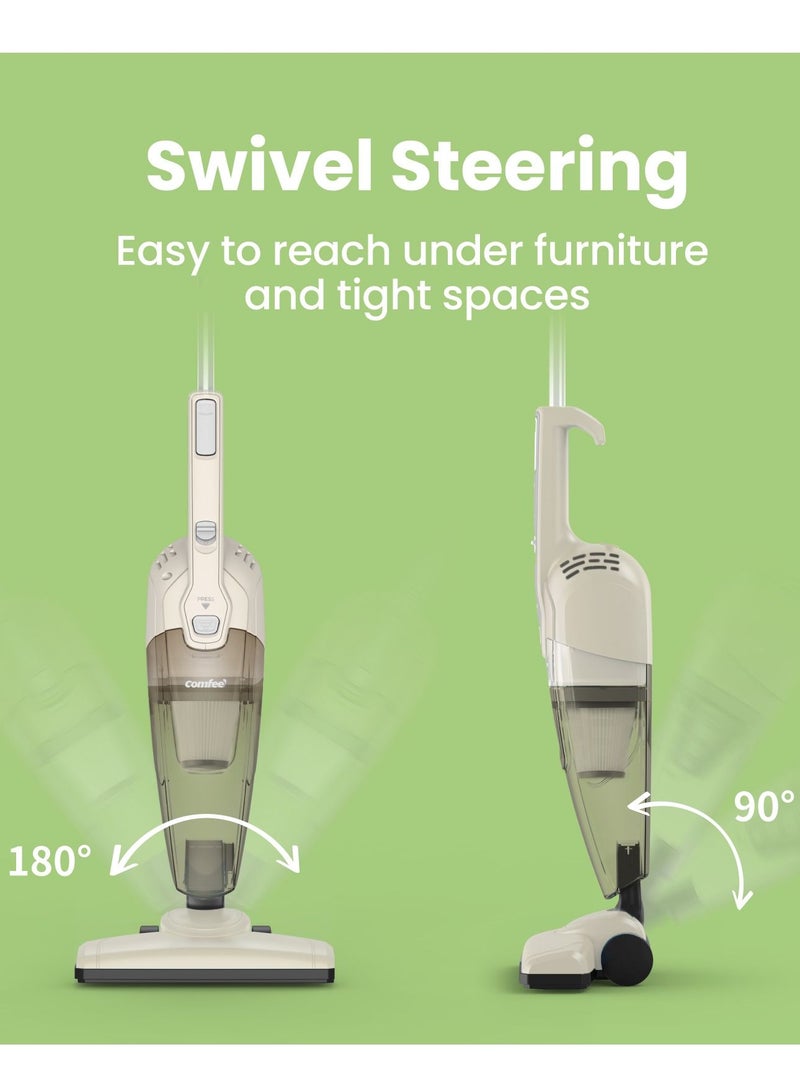 Handheld Vacuum Cleaner 2 in 1 Corded Stick Cleaner 5M Long Cord Lightweight Powerful 600W 16000Pa Suction 0.5L Large Capacity Central Filtration System for Car Home Kitchen Hair- White