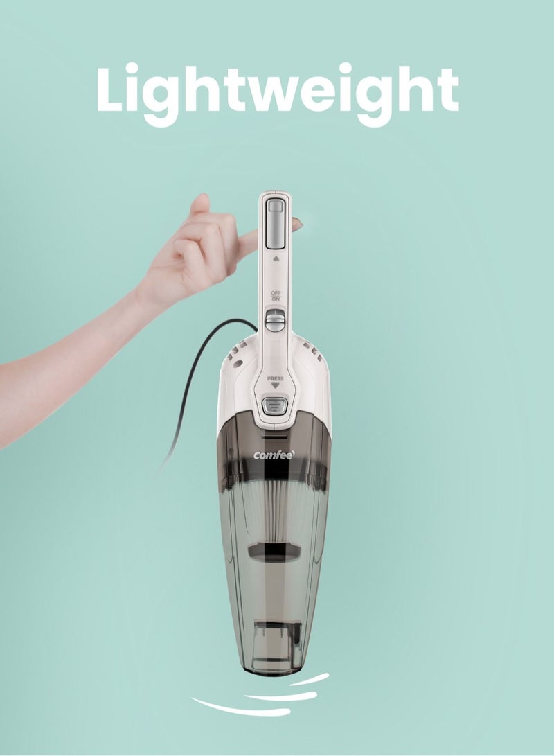 Handheld Vacuum Cleaner 2 in 1 Corded Stick Cleaner 5M Long Cord Lightweight Powerful 600W 16000Pa Suction 0.5L Large Capacity Central Filtration System for Car Home Kitchen Hair- White