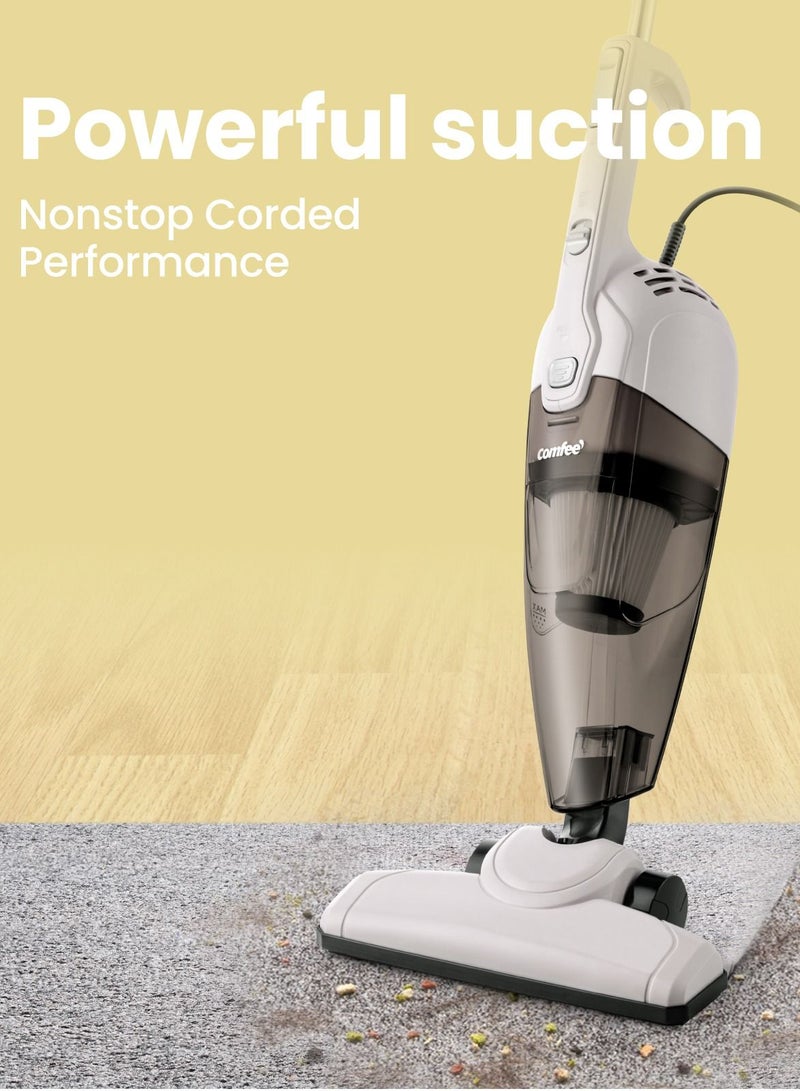 Handheld Vacuum Cleaner 2 in 1 Corded Stick Cleaner 5M Long Cord Lightweight Powerful 600W 16000Pa Suction 0.5L Large Capacity Central Filtration System for Car Home Kitchen Hair- White