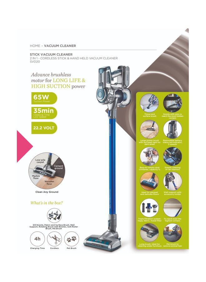 2 In 1 Cordless Vacuum Cleaner 200 W SVD20.000BL Blue