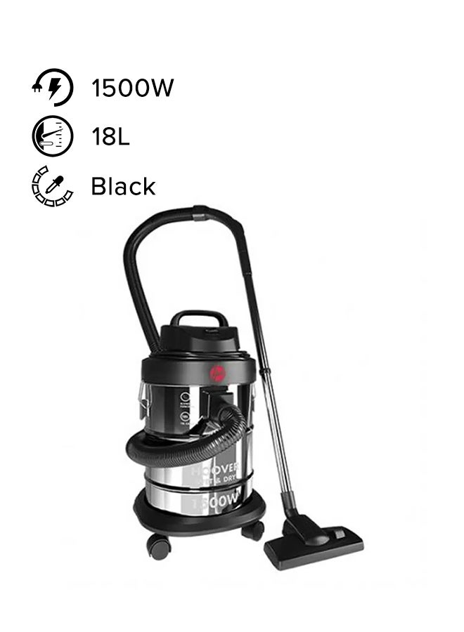 Wet & Dry Drum Vacuum Cleaner For Home & Office Use - 18 L 1500 W HDW1-ME Black