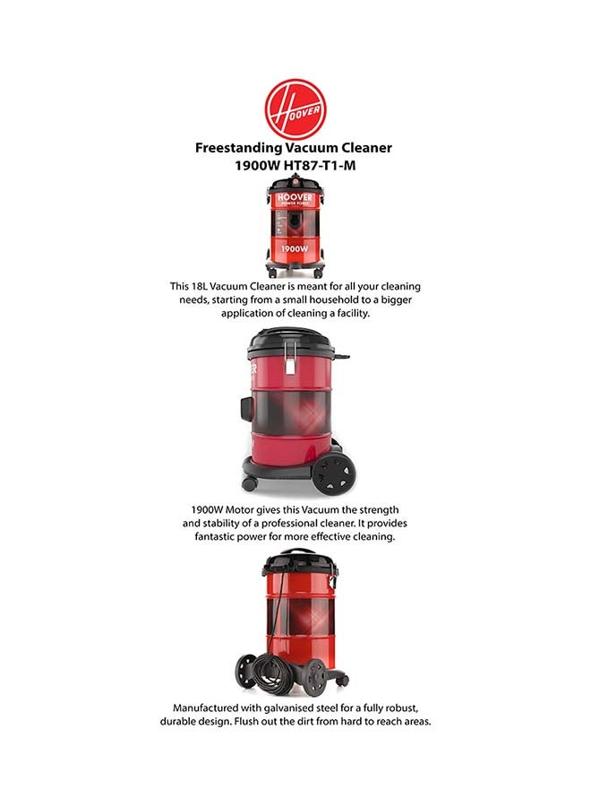 Power Force Drum Vacuum Cleaner With Blower Function For Home And Office Use - 18 L 1900 W HT87-T1-M Red/Black