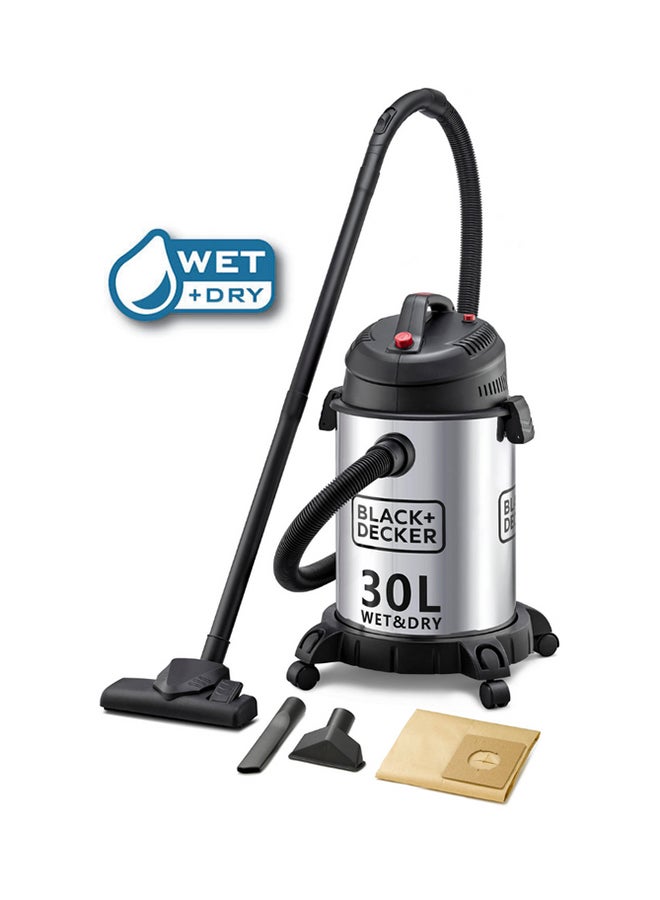 Canister Stainless Steel Vacuum Cleaner With Wet And Dry Function 30 L 1610 W WV1450-B5 Silver/Black