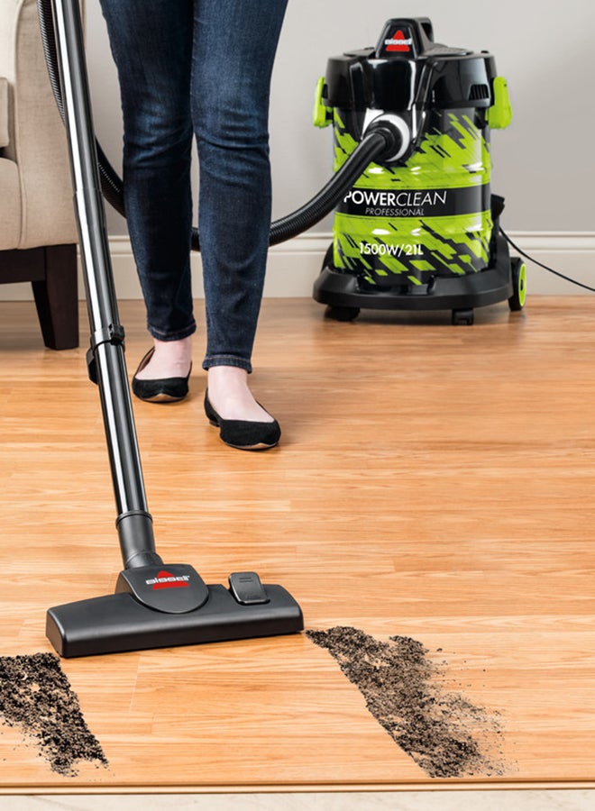 Drum PowerClean 1500W Wet & Dry Vacuum Cleaner: Powerful Cleaning Performance for Carpets and Hard Surfaces 21 L 1500 W 2026E Black/Green/Grey