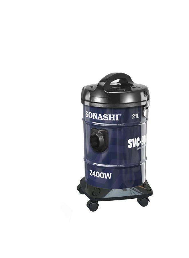 21 Liter Drum Vacuum Cleaner | Large Capacity of 21 Litres with Dust Full Indicator, Blow Function | Multi-Stage Filtration with Strong Suction Power | Vacuum Cleaner 2400 W SVC-9008DN Blue/Black