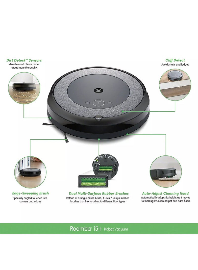 Roomba I5+ Wifi Connected Robot Vacuum With Automatic Dirt Disposal Disposal - Empties Itself For Up To 60 Days, Wi-Fi Connected Mapping, Works With Alexa, Ideal For Pet Hair, Carpets 0.4 L 30 W i565840 Black