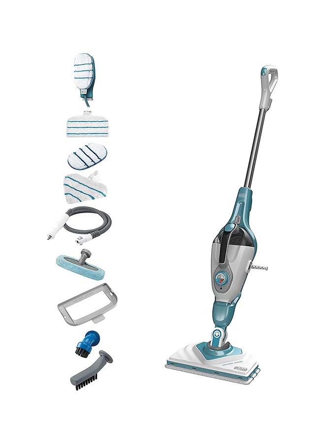 2-in-1 Steam Mop, Fast Heat-Up, Delta Head, Steam Mitt, 11 Accessories, Kills 99.9% of Germs, Auto Select, Microfiber Pad, ECO Friendly, 1600 W BHSM166DSM-GB White/Aqua