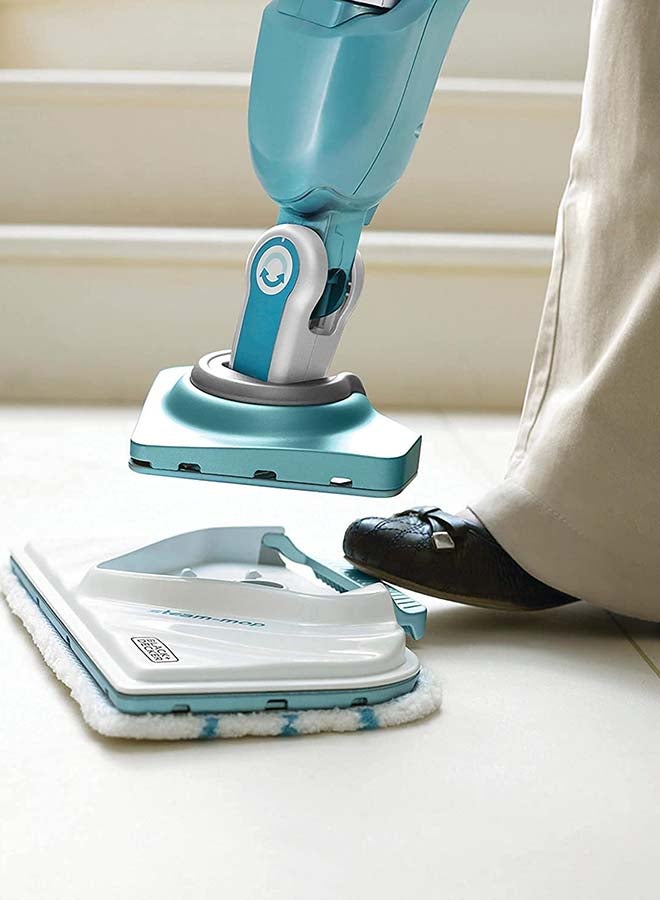 2-in-1 Steam Mop, Fast Heat-Up, Delta Head, Steam Mitt, 11 Accessories, Kills 99.9% of Germs, Auto Select, Microfiber Pad, ECO Friendly, 1600 W BHSM166DSM-GB White/Aqua